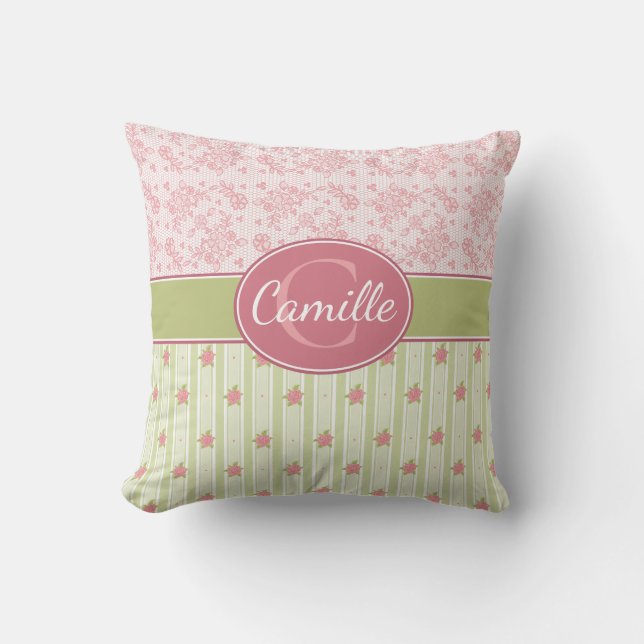 Coussin Dentelle personnalisée et jardin anglais (Recto)