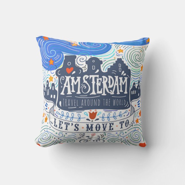 Coussin Déplaçons-nous à Amsterdam (Recto)