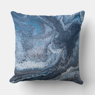 Coussin Dérive océanique bleu et gris abstrait