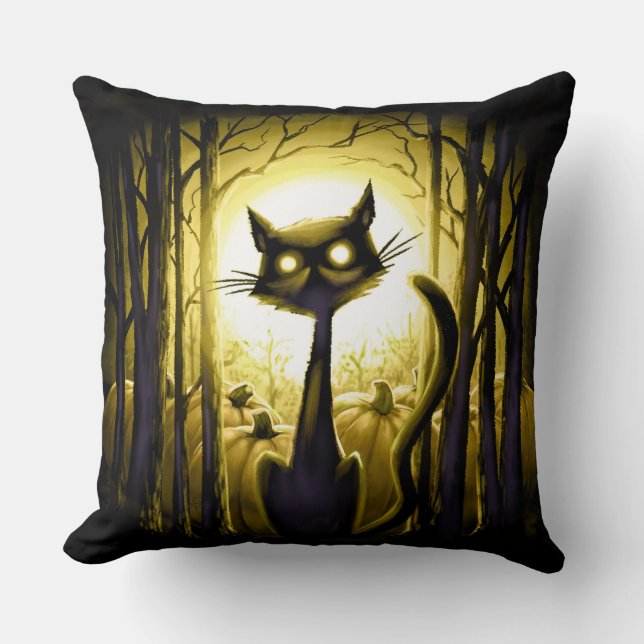 Coussin Derpy Little Halloween Chat dans un Patch Citrouil (Recto)
