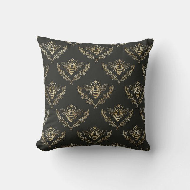 Coussin Des abeilles élégantes. Or sur noir. (Recto)