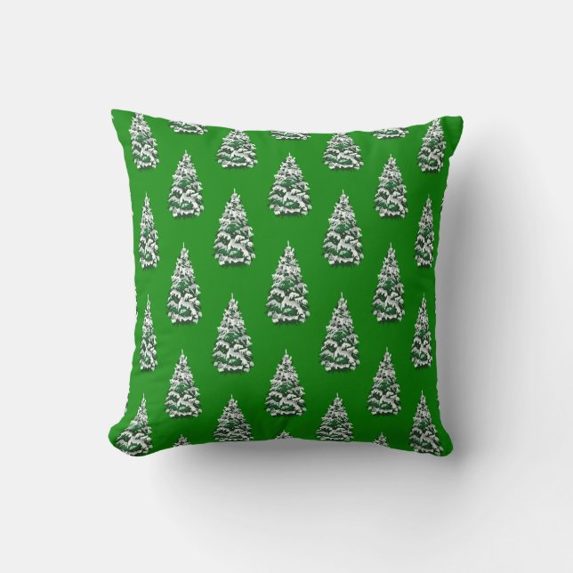 Coussin Des arbres de Noël enneigés en Motif vert (Recto)