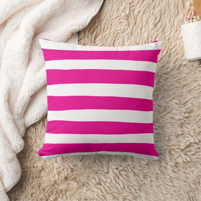 Coussin Des bandes inégales en Magenta et Blanc (Couverture)