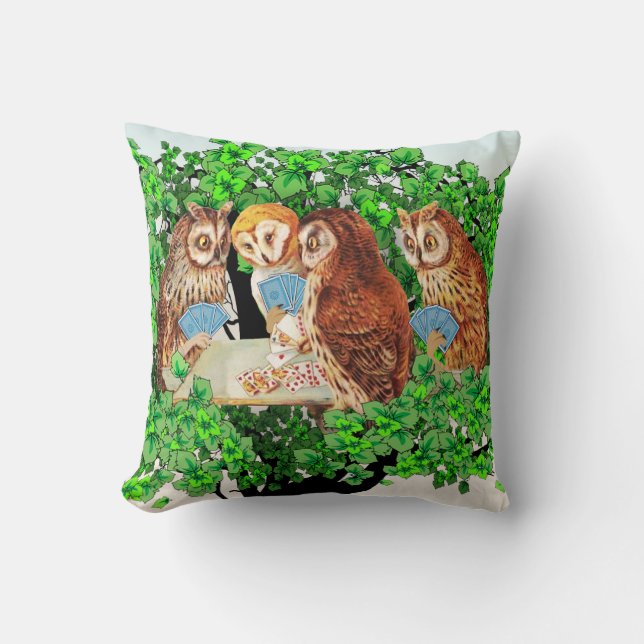 Coussin des cartes de jeu des hiboux Vintages (Recto)