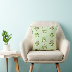 Coussin Des grenouilles amusantes sur le coup