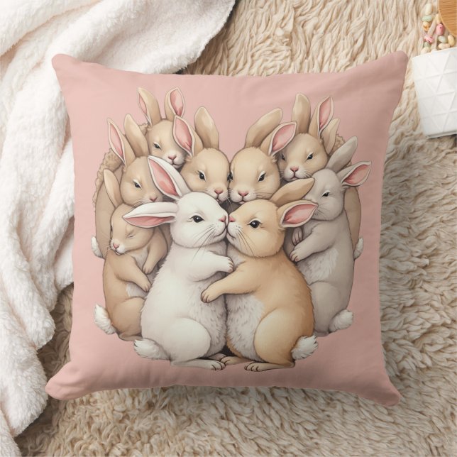 Coussin Des lapins adorables dans un Pastel cosy Hug Illus (Couverture)