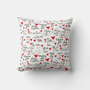 Coussin Des phrases d'amour, des coeurs de gribouillis, de