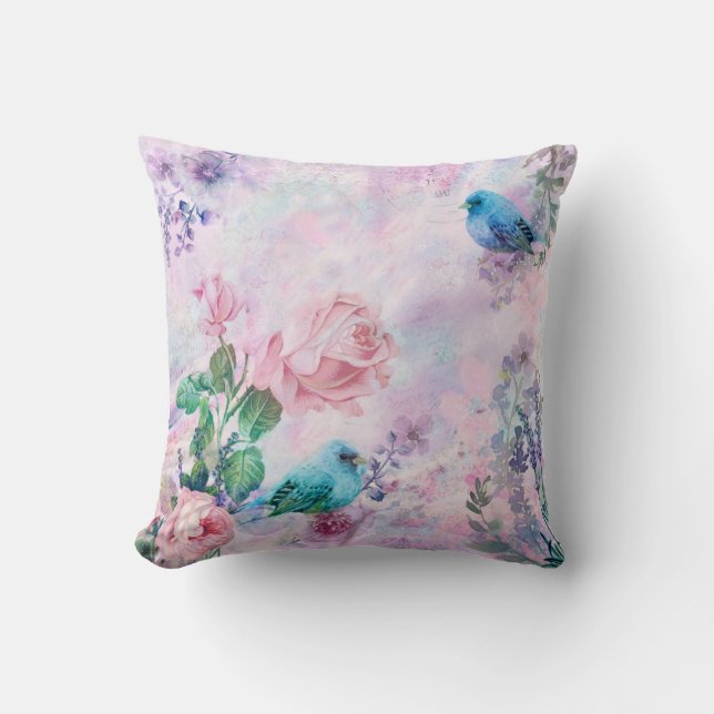 Coussin Des roses jolies roses rose ornithologiques sur le (Recto)
