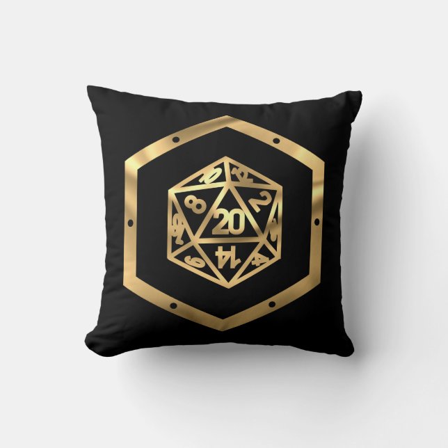 Coussin Dés RPG | Gamer PnP Rétro Tabletop Imaginaire Or (Recto)