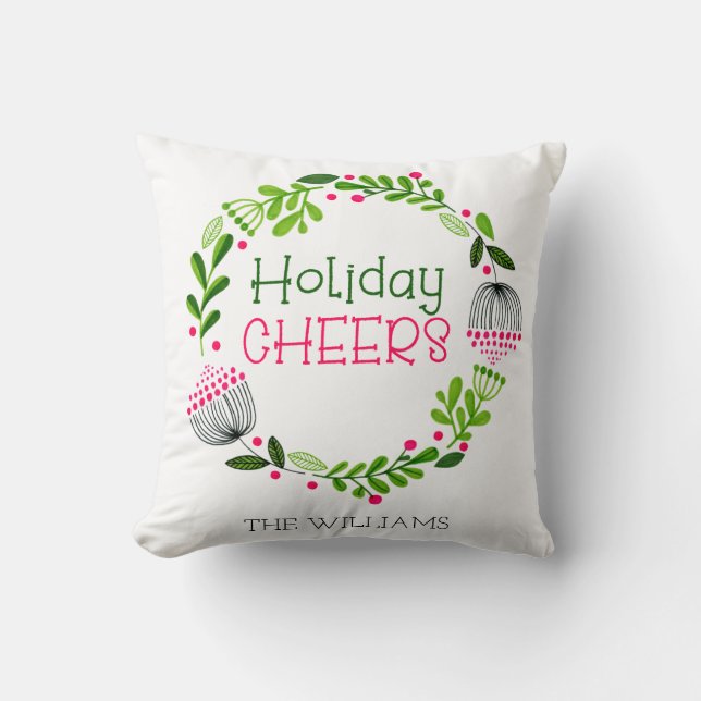 Coussin Des vacances personnalisées à la crème rose et ver (Recto)