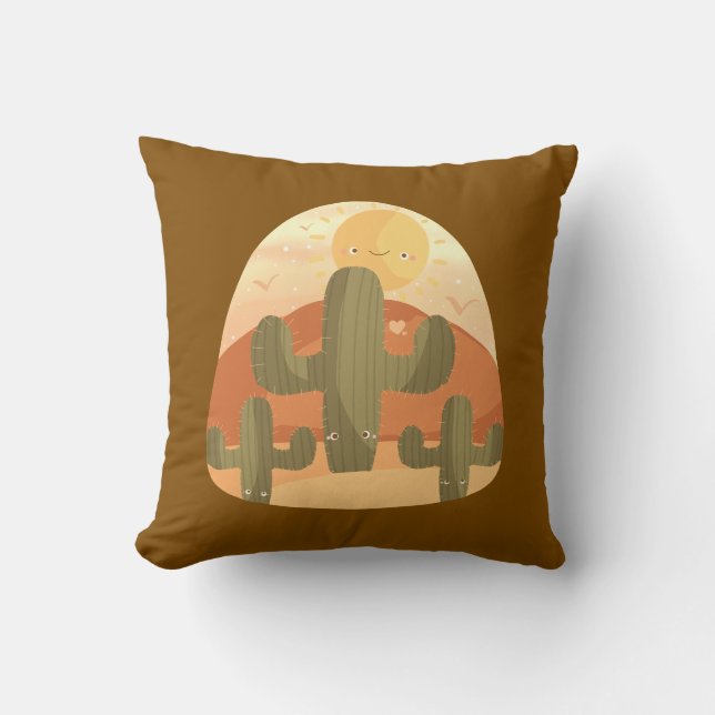 Coussin Désert de cactus avec soleil (Recto)