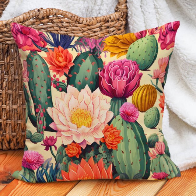 Coussin Désert de Cactus du sud-ouest (Colorful succulents and cactus pillow)