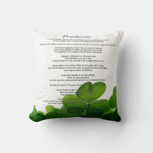 Coussin Desiderata "choses désirées" sur les trèfles ve