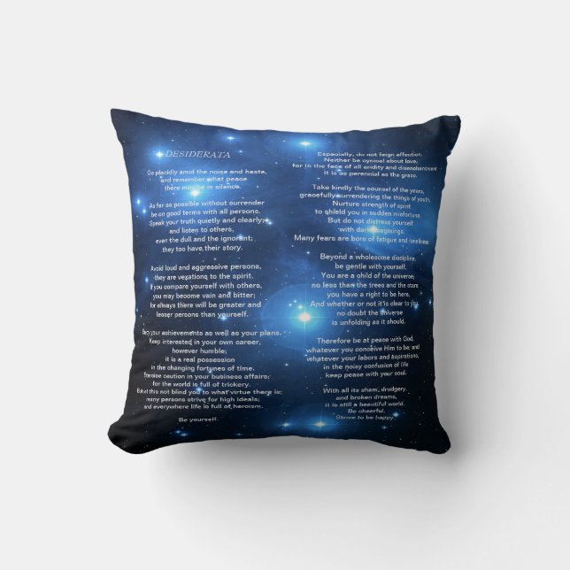 Coussin Desiderata sur Pleiades Galaxy (Recto)