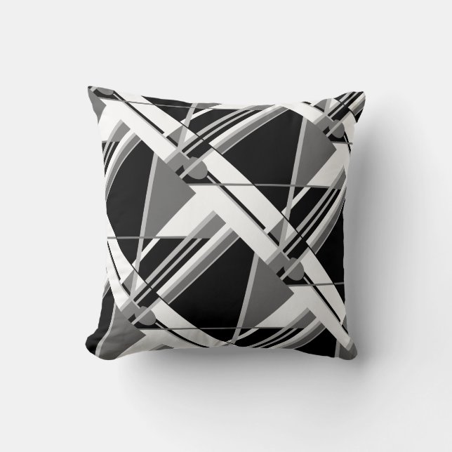 Coussin Design Abstrait en diagonale noir gris et blanc (Recto)