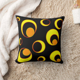 Coussin Design abstrait moderne, cercles jaunes sur noir