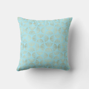 Coussin Design Art Déco, Motif Turquoise et or