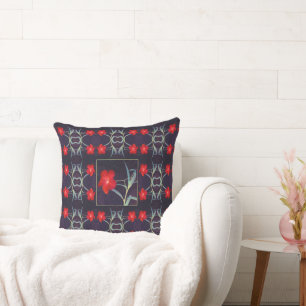 Coussin Design avec Fleurs rouges et Feuilles