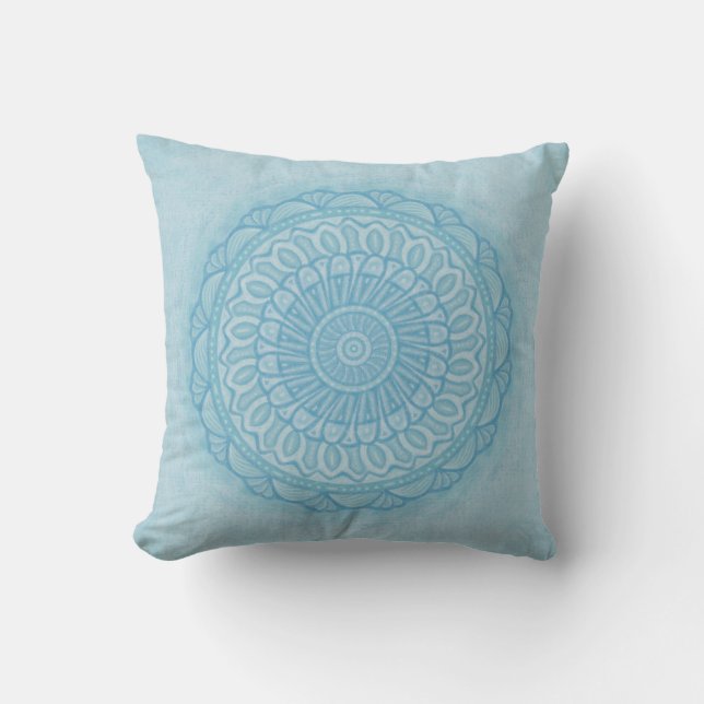 Coussin Design boho bleu et turquoise moderne (Recto)