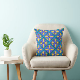 Coussin Design de carreaux modernes bleu et jaune