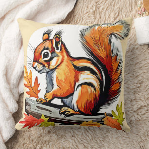 Coussin Design de charme d'écureuil d'automne
