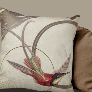 Coussin Design de colibri artistique beige Taupe
