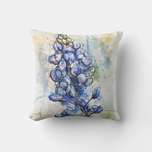 Coussin Design de fleurs d'aquarelle du Texas Bluebonnet (Recto)
