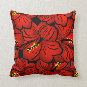 Coussin Design de fleurs de l'Hibiscus rouge tropical hawa