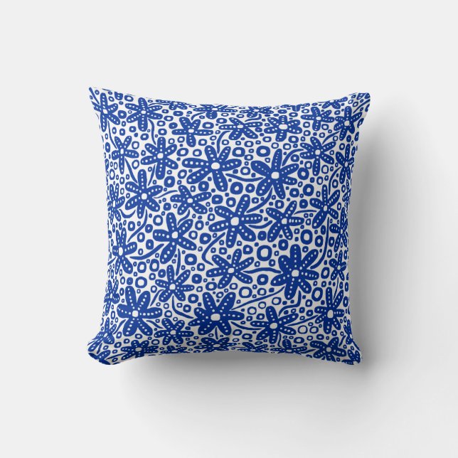 Coussin Design de fleurs - Marine sur blanc (Recto)