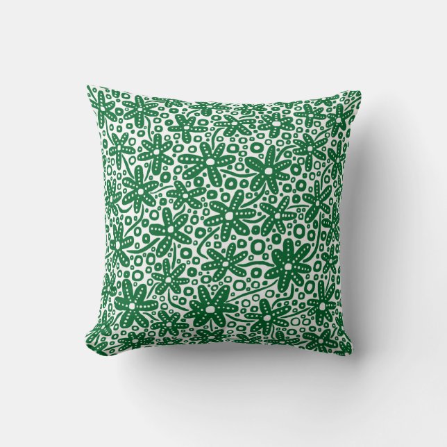 Coussin Design de fleurs - Vert de forêt sur blanc (Recto)