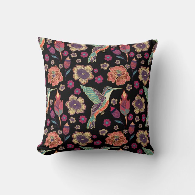 Coussin Design d'oiseaux floraux | Oeuvre D'Art Inspiré Pa (Recto)