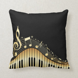 Coussin Design Élégant Black And Gold Music Notes