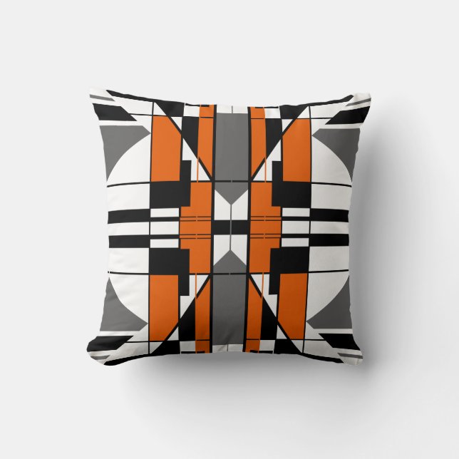 Coussin Design en carreaux symétriques gris orange noir (Recto)