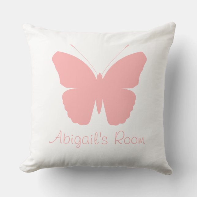 Coussin Design en silhouette papillon rose (personnalisé) (Recto)