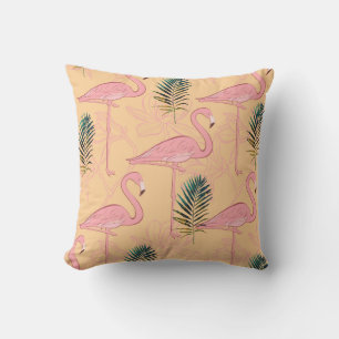 Coussin Design Flamant rose en Jaune doré et Feuille Turqu