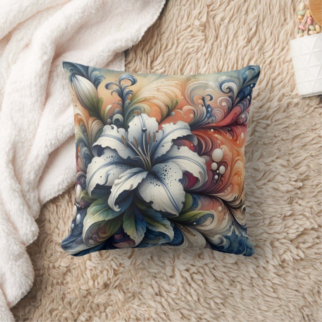 Coussin Design Floral Abstrait Avec Lily Blanche (Couverture)