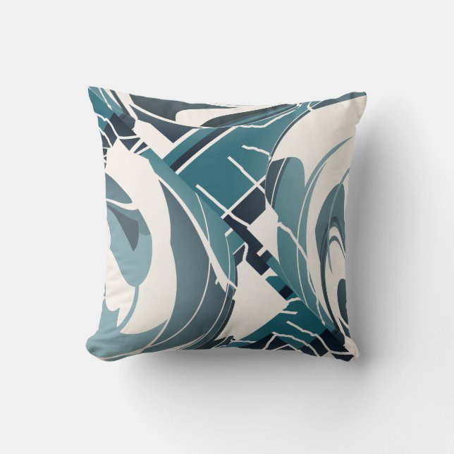 Coussin Design floral diagonal gris clair-blanc cassé (Recto)