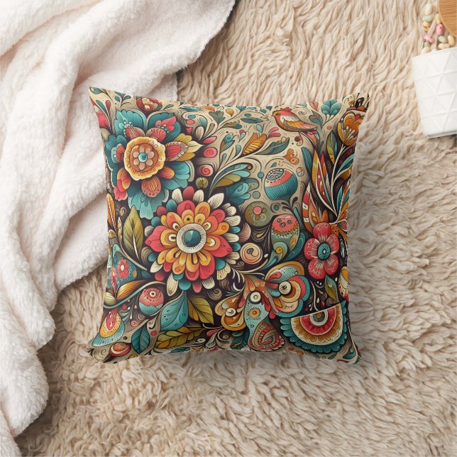Coussin Design floral dynamique avec des motifs complexes (Couverture)