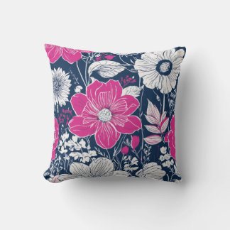 Coussin Design floral gras rose et blanc