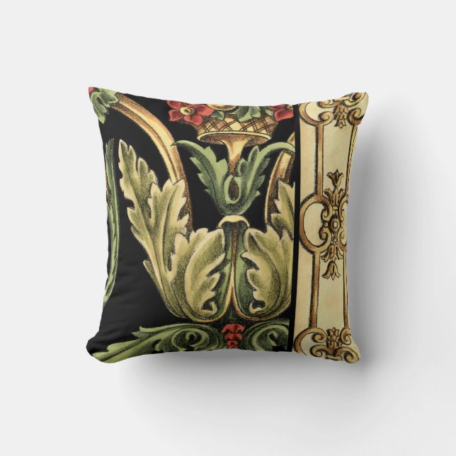 Coussin Design floral ornemental aux frontières noires (Recto)