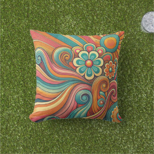 Coussin Design floral psychédélique les années 70 - Art Su