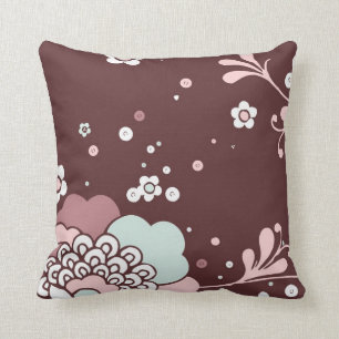 Coussin Design Floral Rétro Accents Brown, Bleu Et Rose