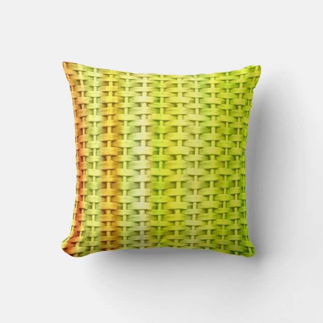 Coussin Design graphique à bandes rétro en osier vert citr (Recto)