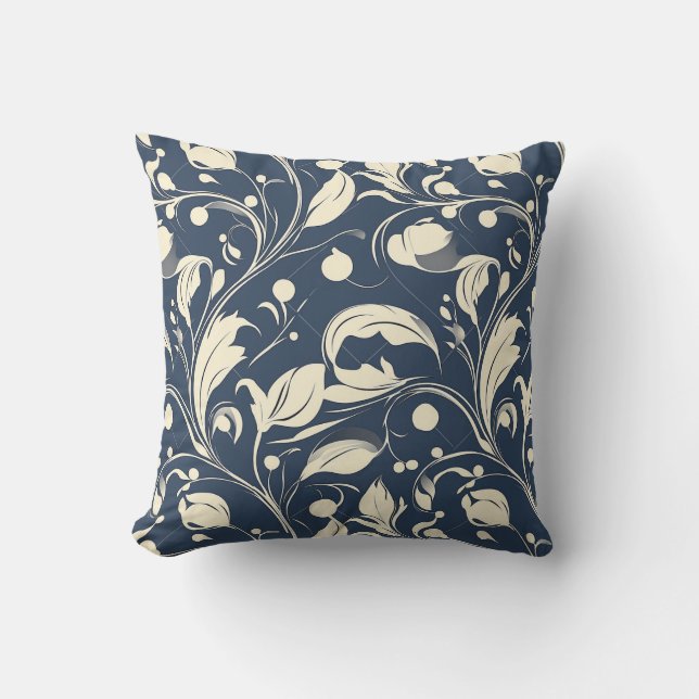 Coussin Design inspiré de Rococo bleu et crème (Recto)