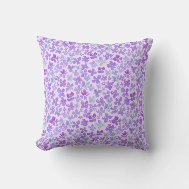 Coussin Design lilas de fleurs d'aquarelle violette (Recto)