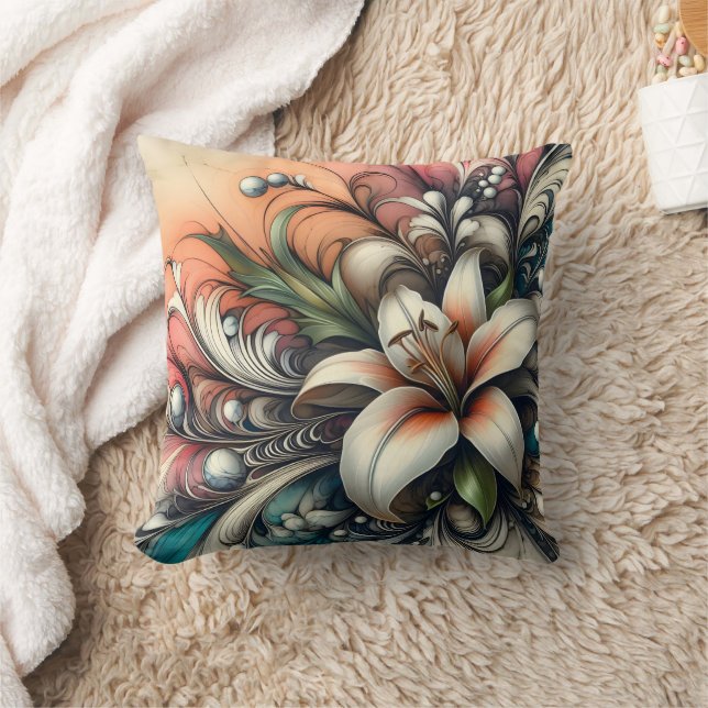 Coussin Design Lily Fleur Avec Motifs Abstraits Colorés (Couverture)