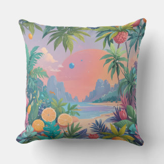 Coussin design plage et fruits tropicaux