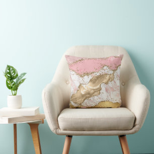 Coussin Design Rose de luxe en marbre rose or