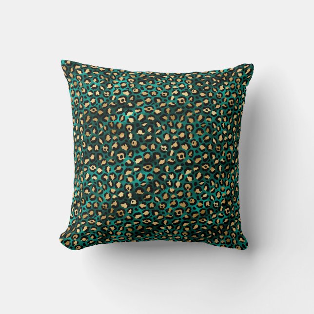 Coussin Design turquoise et Gold Leopard Series 3 (Recto)