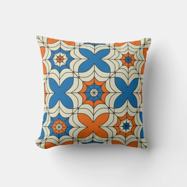 Coussin Design Web Abstrait bleu et orange (Recto)